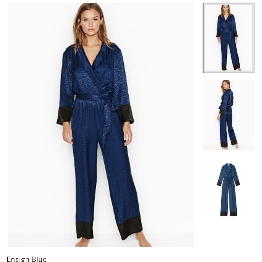 Victoria secret Satin blue zebra kimono jumpsuit m